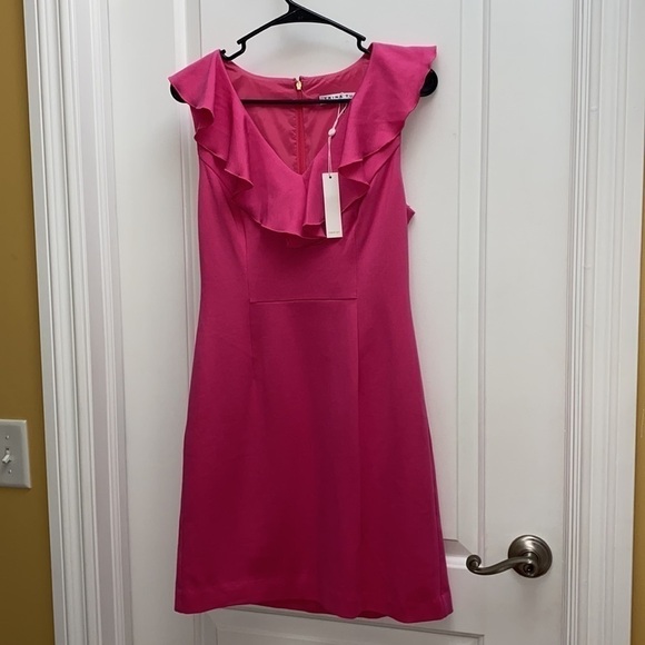 NWT Trina Turk peplum sleeveless fuchsia pink dress lined midi size 2 - Picture 3 of 12
